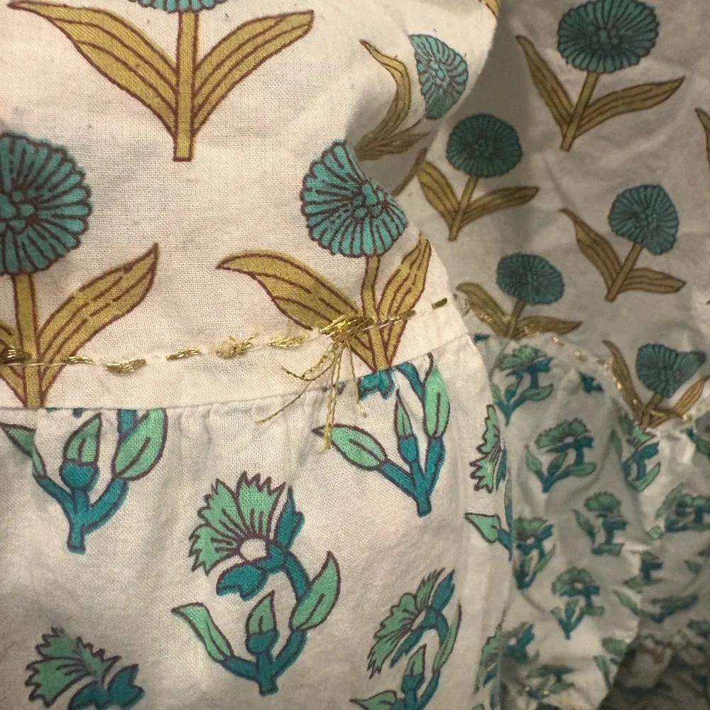 Chelsea & Theodore Cream Mini Dress with Blue Floral Print 1x - Picture 8 of 8